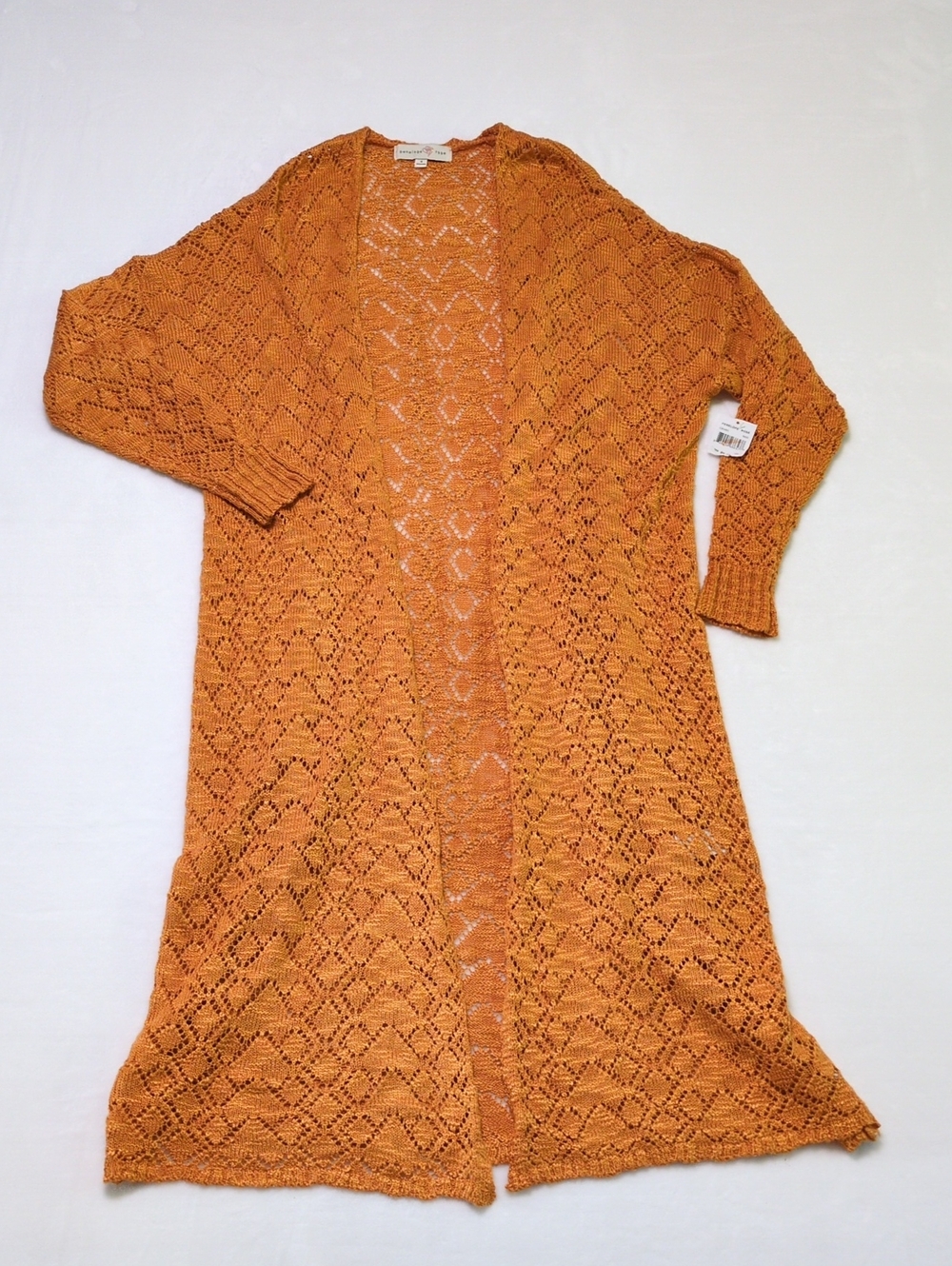 Penelope Rose Mustard Open Knit Long Cardigan Size Small NWT